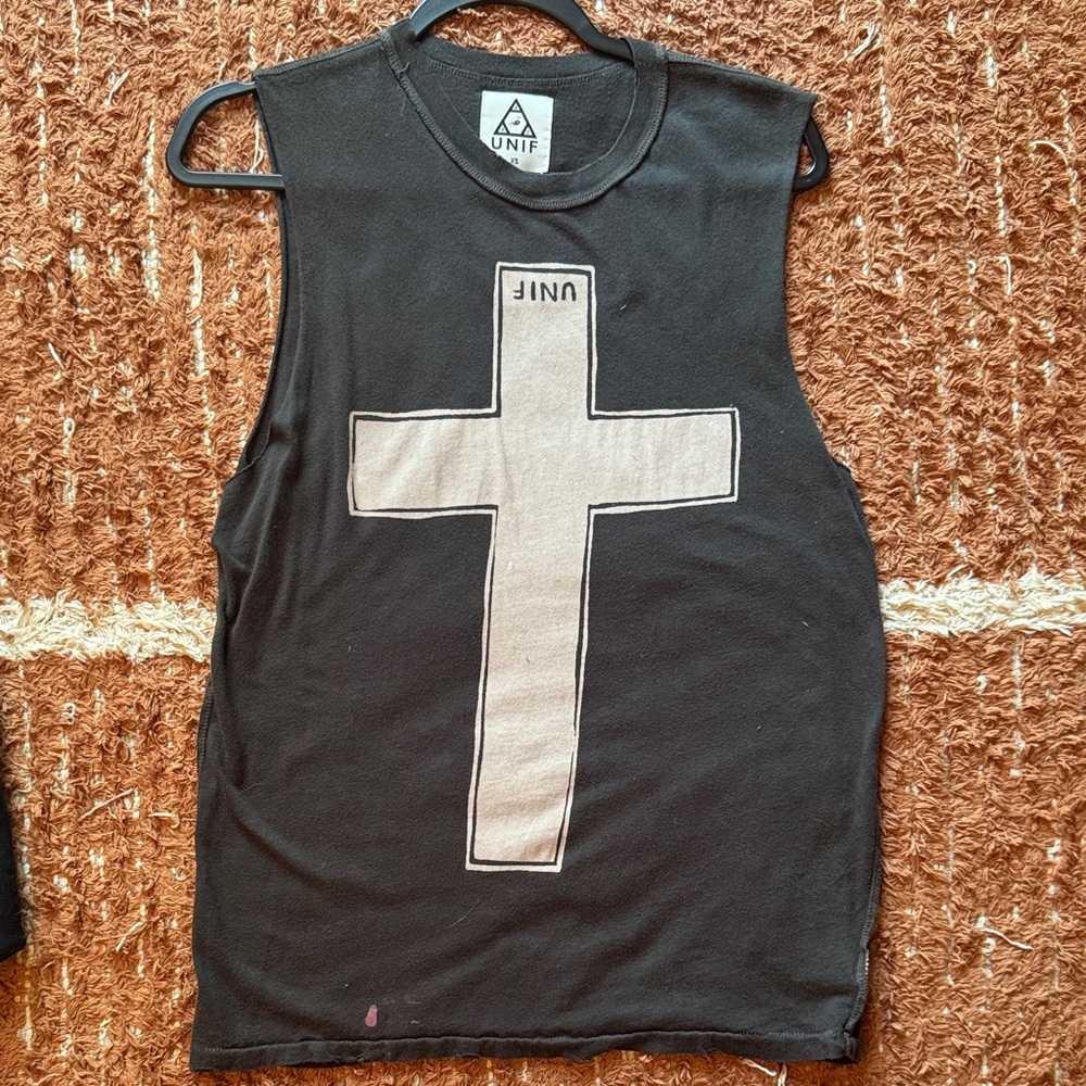 UNIF Black Tank Top with White Cross